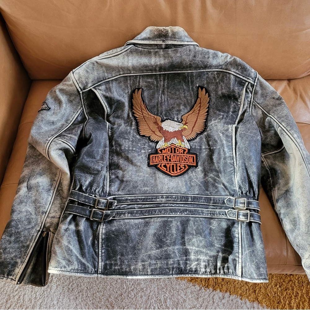 Very Rare, Vintage Harley Davidson Patinaed Leather Mileage Club Jacket, Size XL